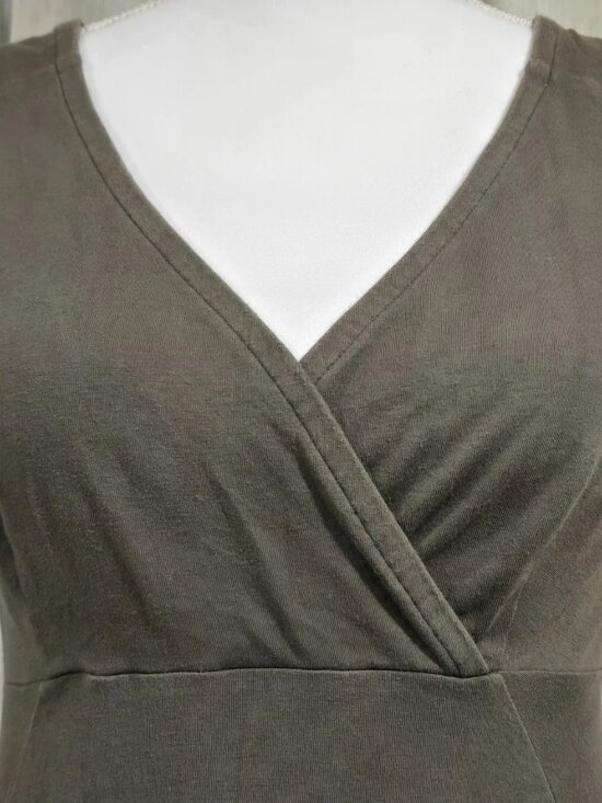 Eileen Fisher Petite Olive Green V Neck Sleeveless Flare Indie Forest Dress - Picture 4 of 5